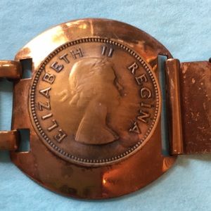 Antique copper bracelet honoring Queen Elizabeth’s coronation in 1953.